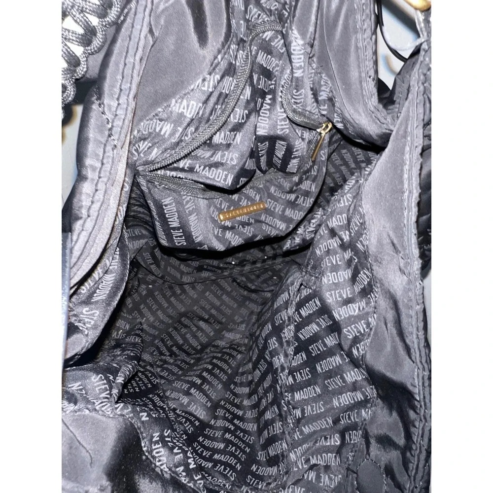 Steve Madden Black Quilted Nylon Crossbody Hobo Bag